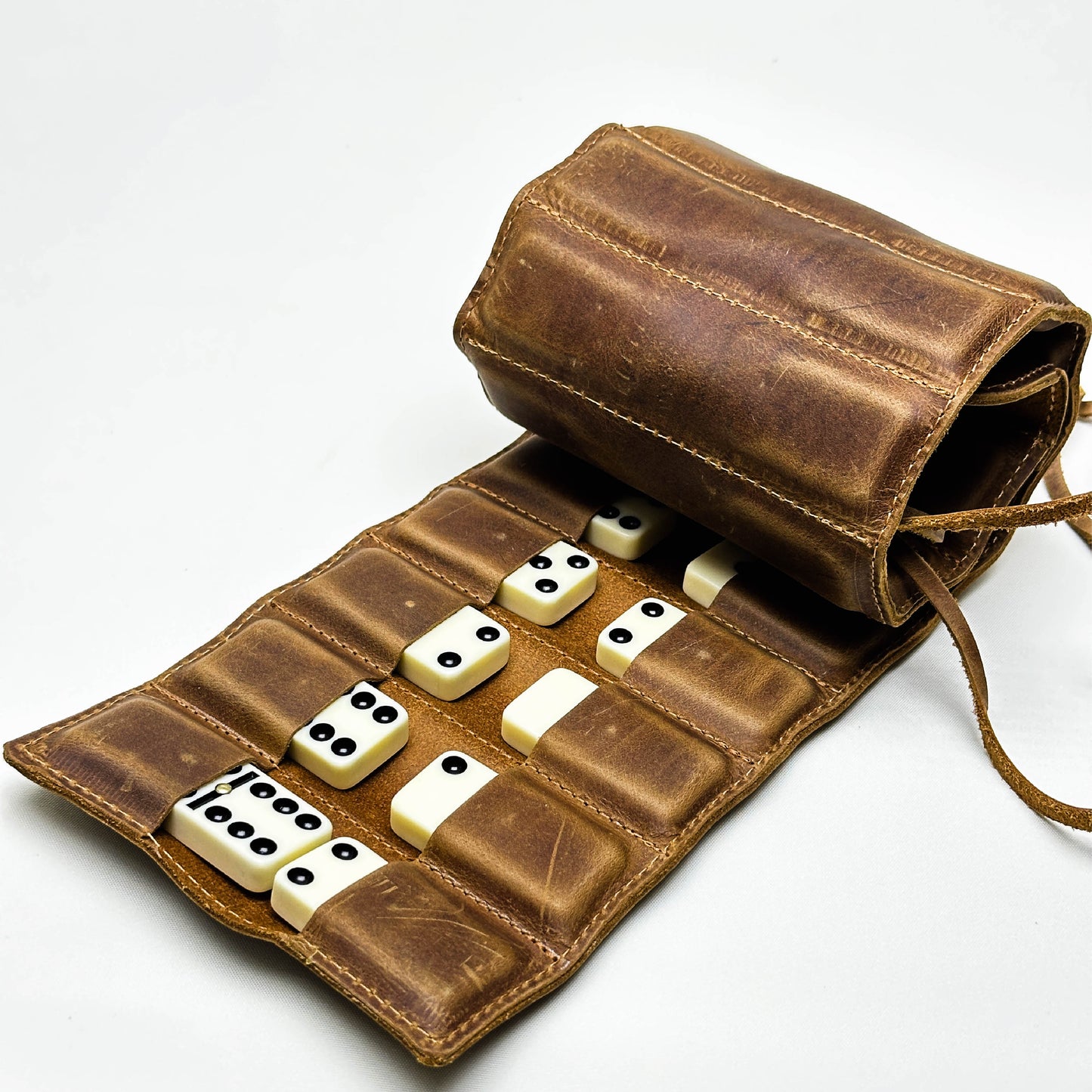 Juego Dominó Cuero Café